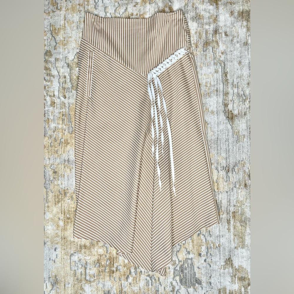 Tibi Midi Skirt Tan with White Stripe Size 2